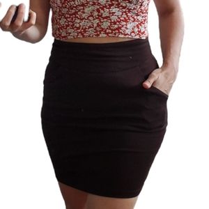 Vintage Costa Blanca Brown Highwaisted Fitted Rayon Skirt with pockets